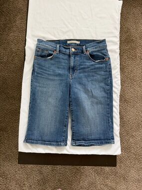 Levi's Blue Cropped Denim Bermuda Shorts